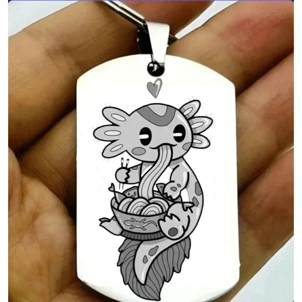 Baby Axolotll Eeat Bowl Of Noodle Hot Japan Anime Art Keychain